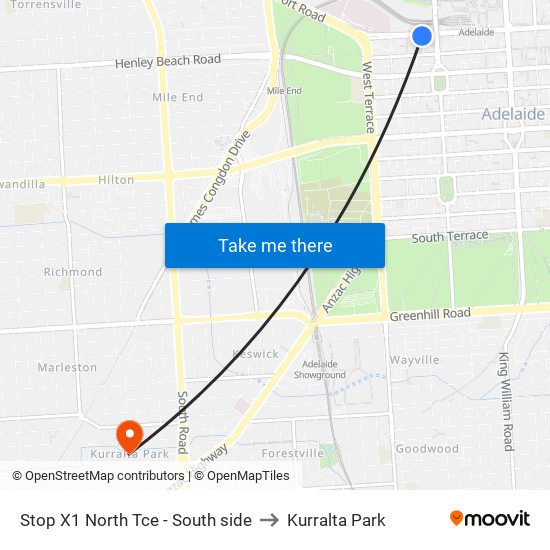 Stop X1 North Tce - South side to Kurralta Park map