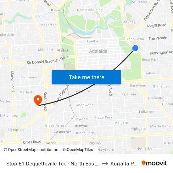 Stop E1 Dequetteville Tce - North East side to Kurralta Park map