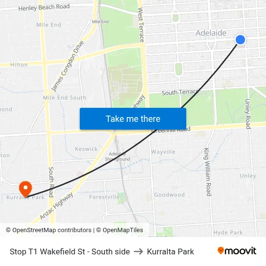 Stop T1 Wakefield St - South side to Kurralta Park map