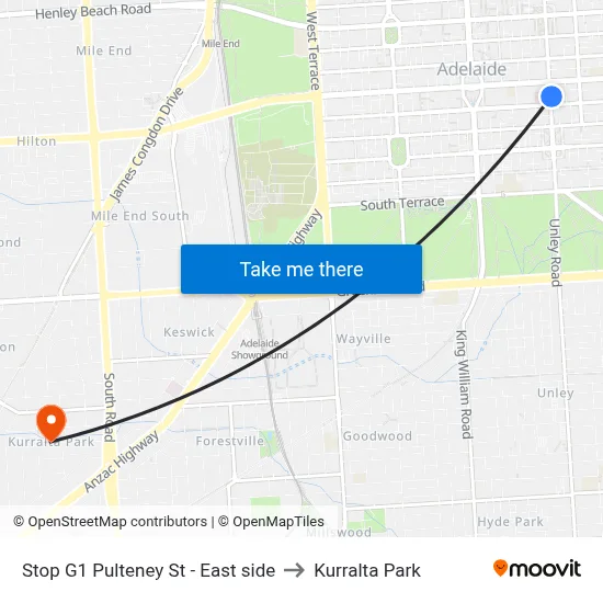 Stop G1 Pulteney St - East side to Kurralta Park map
