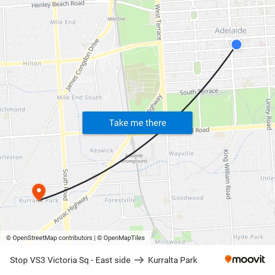 Stop VS3 Victoria Sq - East side to Kurralta Park map