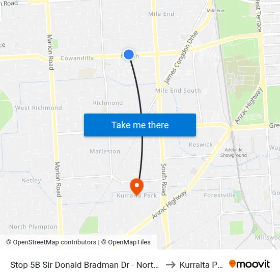Stop 5B Sir Donald Bradman Dr - North side to Kurralta Park map
