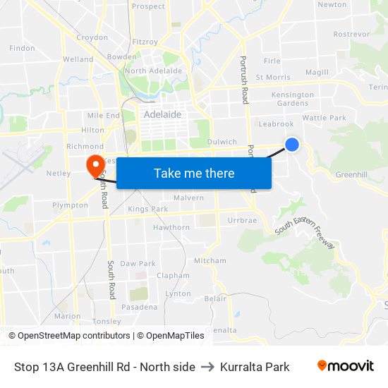 Stop 13A Greenhill Rd - North side to Kurralta Park map