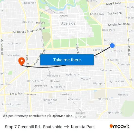 Stop 7 Greenhill Rd - South side to Kurralta Park map