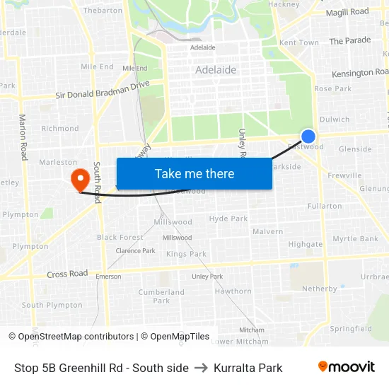 Stop 5B Greenhill Rd - South side to Kurralta Park map