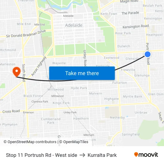 Stop 11 Portrush Rd - West side to Kurralta Park map