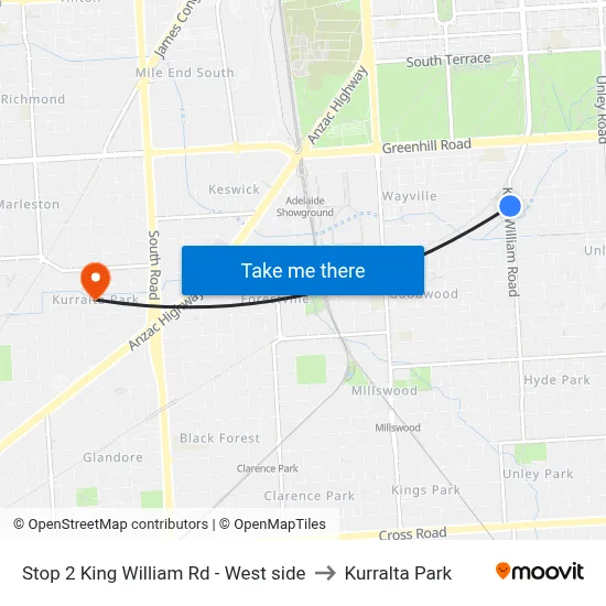 Stop 2 King William Rd - West side to Kurralta Park map