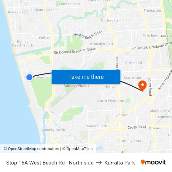 Stop 15A West Beach Rd - North side to Kurralta Park map