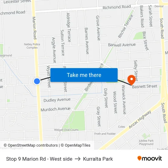 Stop 9 Marion Rd - West side to Kurralta Park map