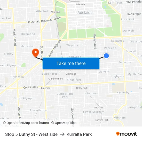 Stop 5 Duthy St - West side to Kurralta Park map