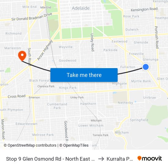 Stop 9 Glen Osmond Rd - North East side to Kurralta Park map