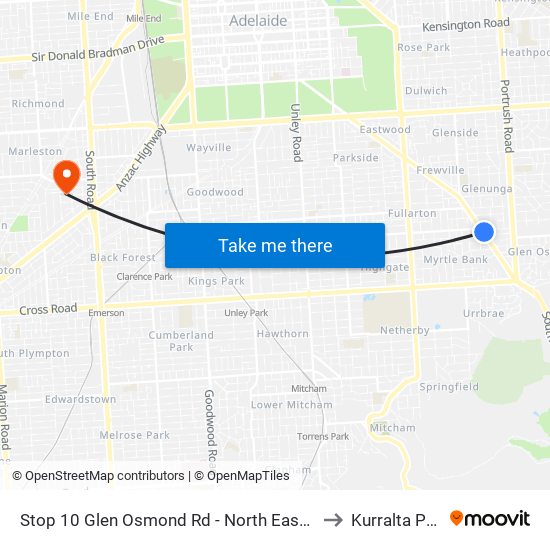 Stop 10 Glen Osmond Rd - North East side to Kurralta Park map