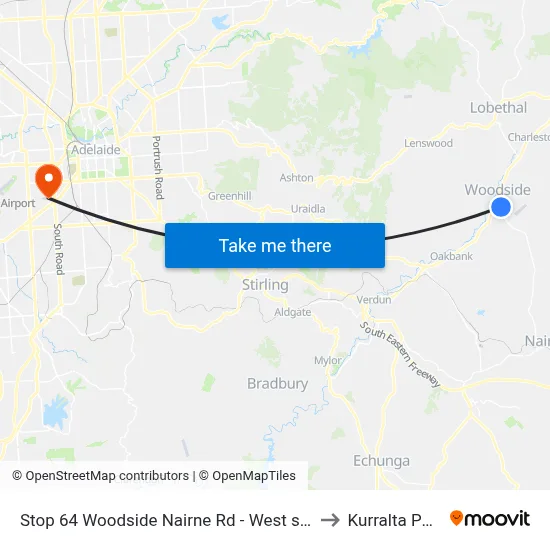 Stop 64 Woodside Nairne Rd - West side to Kurralta Park map