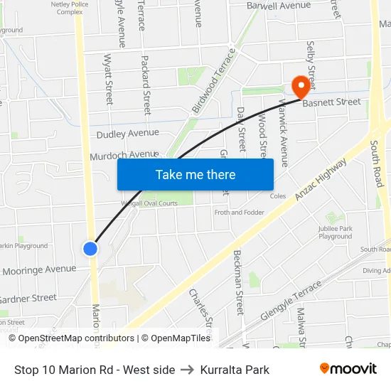 Stop 10 Marion Rd - West side to Kurralta Park map