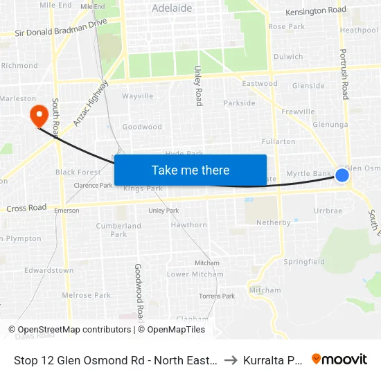 Stop 12 Glen Osmond Rd - North East side to Kurralta Park map