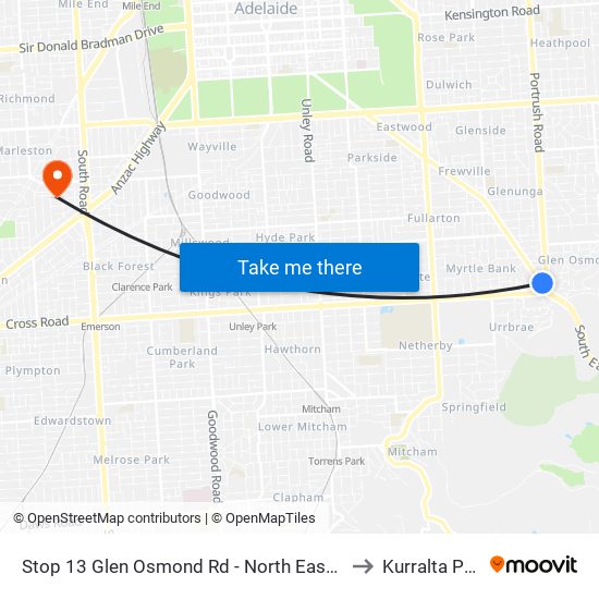 Stop 13 Glen Osmond Rd - North East side to Kurralta Park map