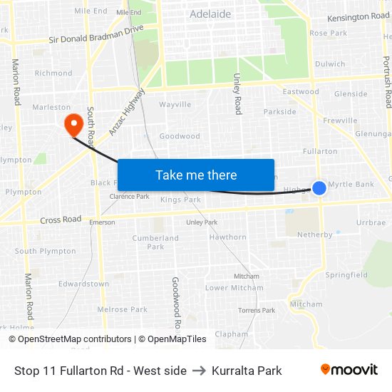 Stop 11 Fullarton Rd - West side to Kurralta Park map