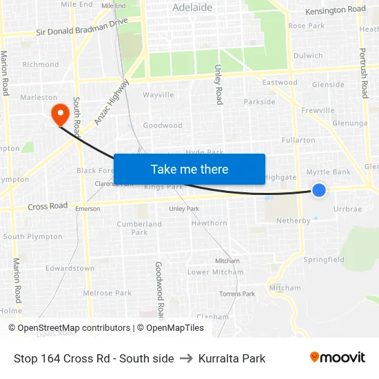 Stop 164 Cross Rd - South side to Kurralta Park map