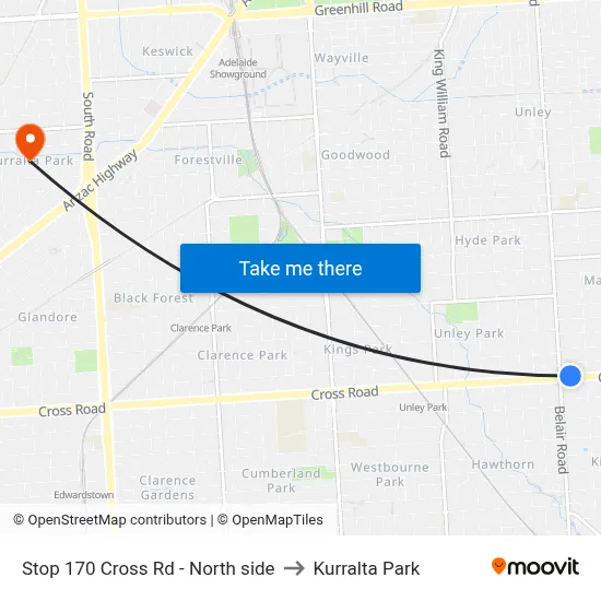 Stop 170 Cross Rd - North side to Kurralta Park map