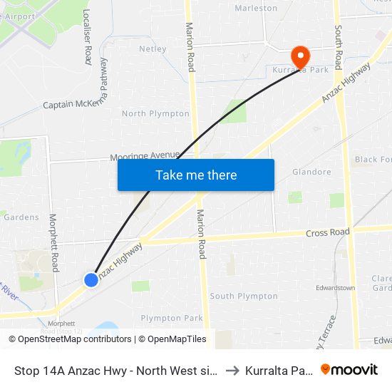 Stop 14A Anzac Hwy - North West side to Kurralta Park map