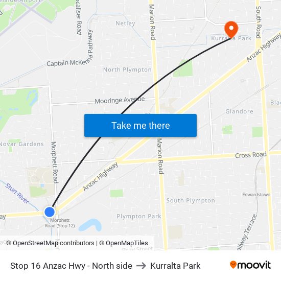 Stop 16 Anzac Hwy - North side to Kurralta Park map
