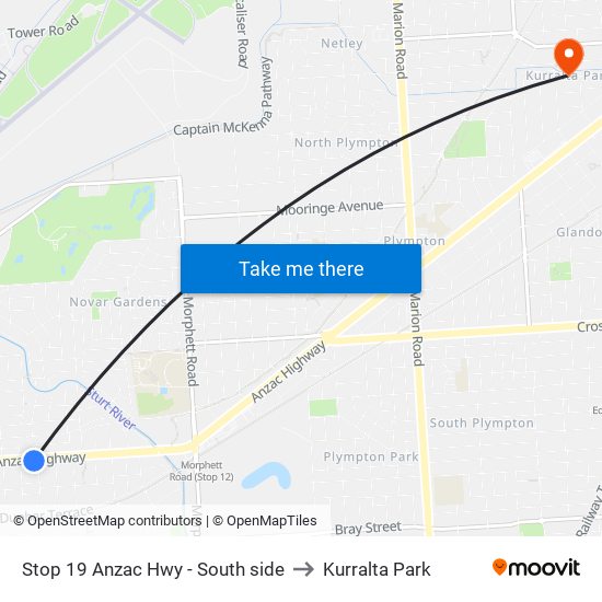 Stop 19 Anzac Hwy - South side to Kurralta Park map