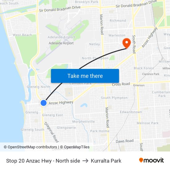 Stop 20 Anzac Hwy - North side to Kurralta Park map