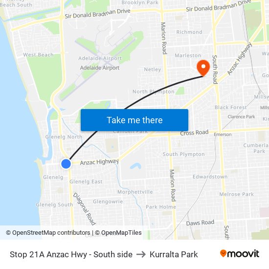 Stop 21A Anzac Hwy - South side to Kurralta Park map