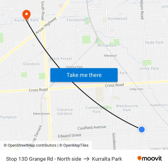 Stop 13D Grange Rd - North side to Kurralta Park map