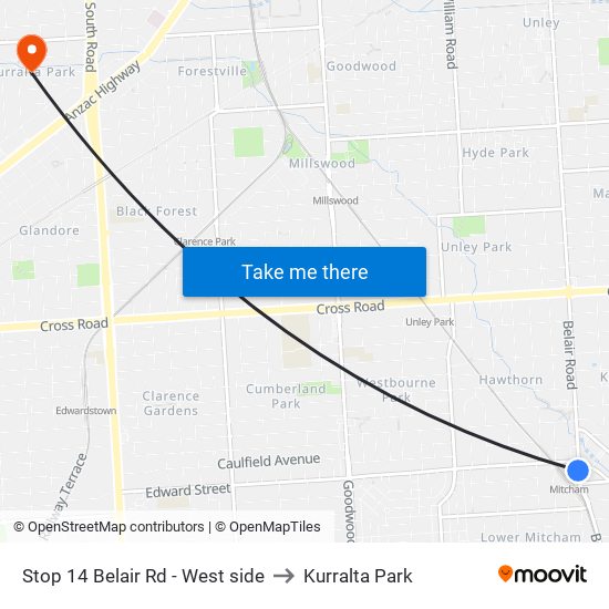 Stop 14 Belair Rd - West side to Kurralta Park map