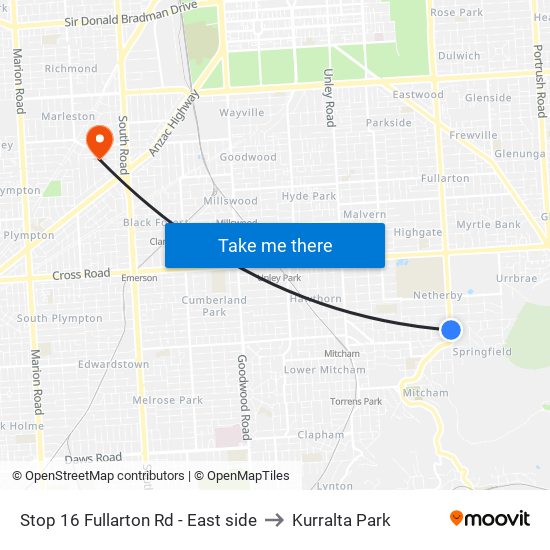 Stop 16 Fullarton Rd - East side to Kurralta Park map