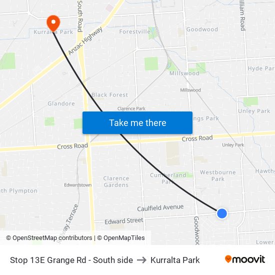 Stop 13E Grange Rd - South side to Kurralta Park map