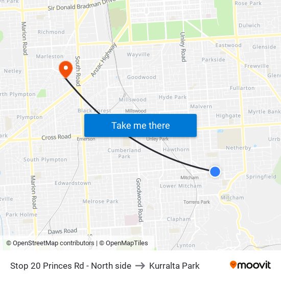 Stop 20 Princes Rd - North side to Kurralta Park map