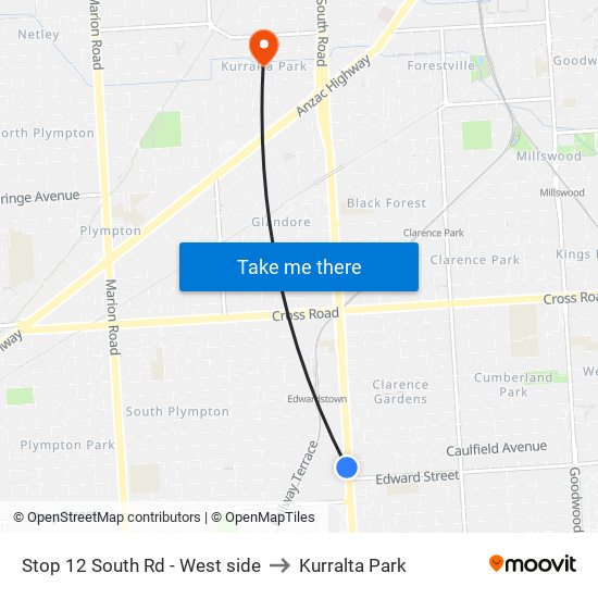 Stop 12 South Rd - West side to Kurralta Park map