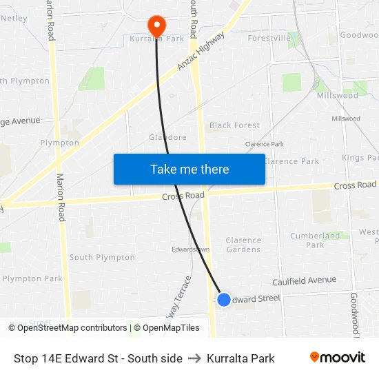 Stop 14E Edward St - South side to Kurralta Park map