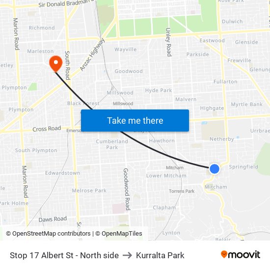 Stop 17 Albert St - North side to Kurralta Park map