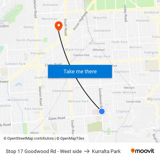 Stop 17 Goodwood Rd - West side to Kurralta Park map