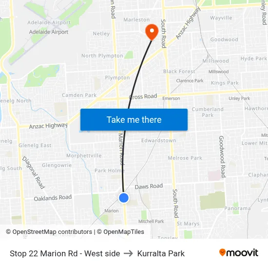 Stop 22 Marion Rd - West side to Kurralta Park map