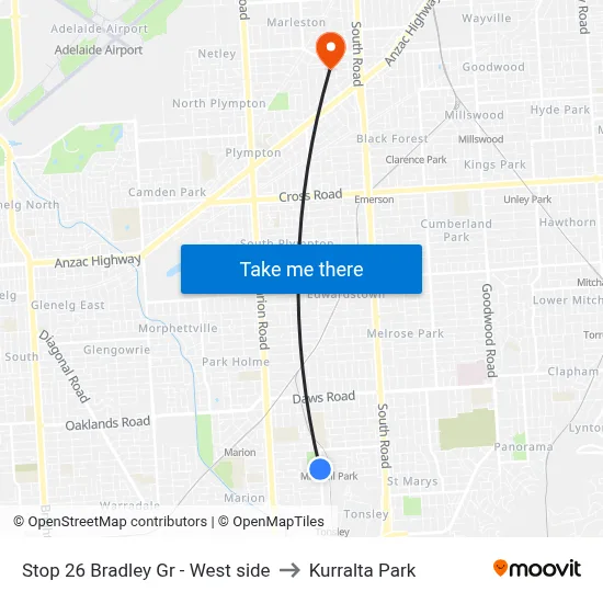 Stop 26 Bradley Gr - West side to Kurralta Park map