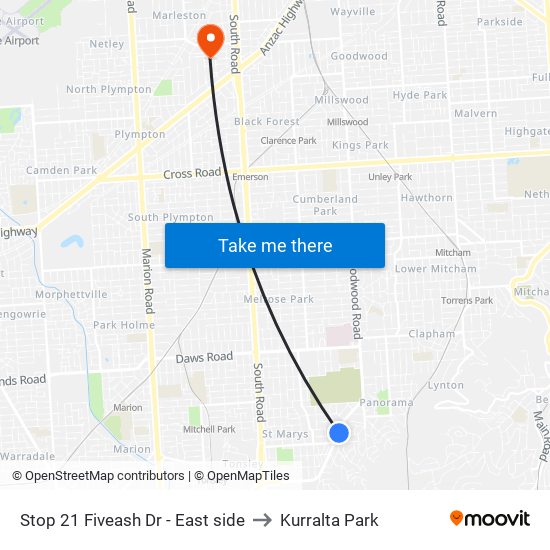 Stop 21 Fiveash Dr - East side to Kurralta Park map