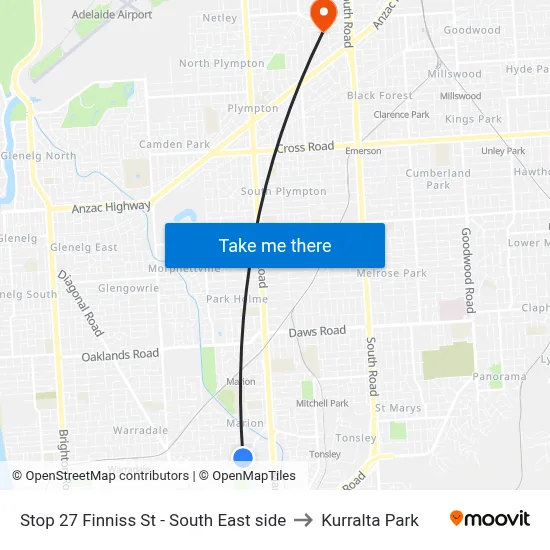 Stop 27 Finniss St - South East side to Kurralta Park map