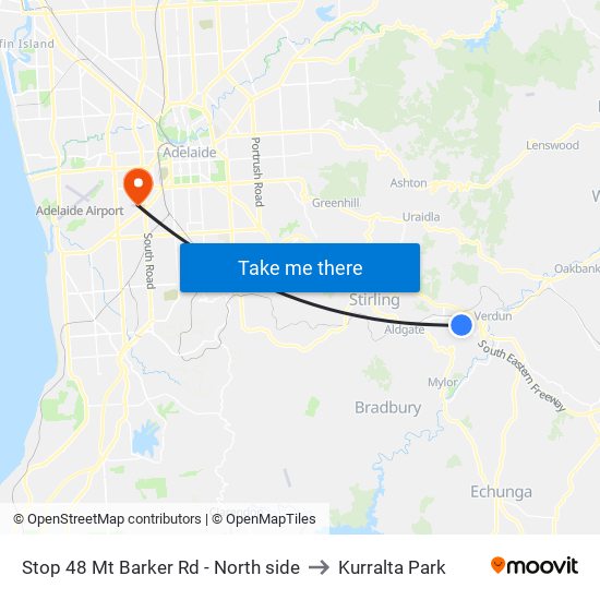 Stop 48 Mt Barker Rd - North side to Kurralta Park map