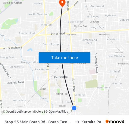 Stop 25 Main South Rd - South East side to Kurralta Park map