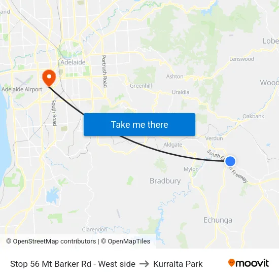 Stop 56 Mt Barker Rd - West side to Kurralta Park map