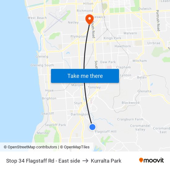 Stop 34 Flagstaff Rd - East side to Kurralta Park map