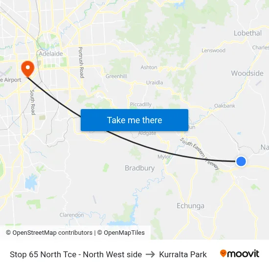 Stop 65 North Tce - North West side to Kurralta Park map