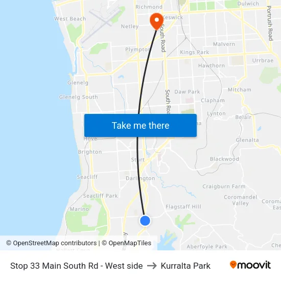 Stop 33 Main South Rd - West side to Kurralta Park map