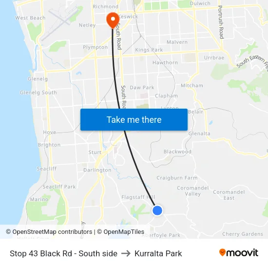 Stop 43 Black Rd - South side to Kurralta Park map