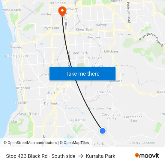 Stop 42B Black Rd - South side to Kurralta Park map