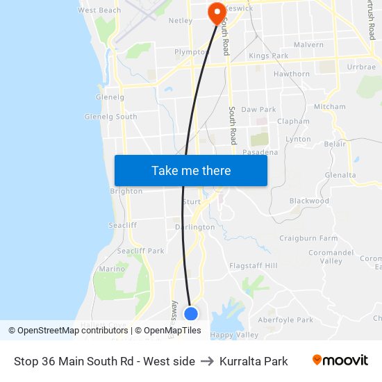 Stop 36 Main South Rd - West side to Kurralta Park map